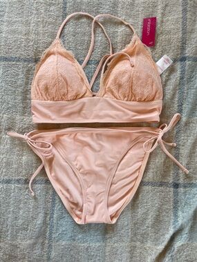 Xhilaration Light Peach Lace Triangle Bikini Set